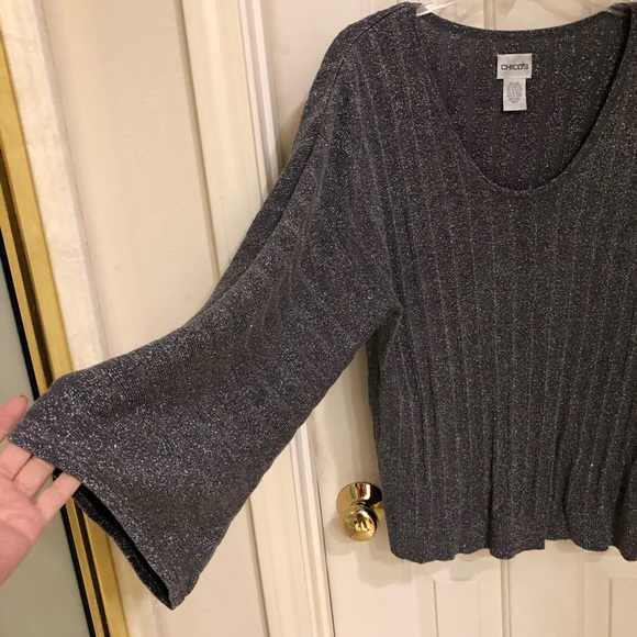 FREE with purchase: Chico silver metallic sweater, full sleeves, Sz M - Picture 3 of 11